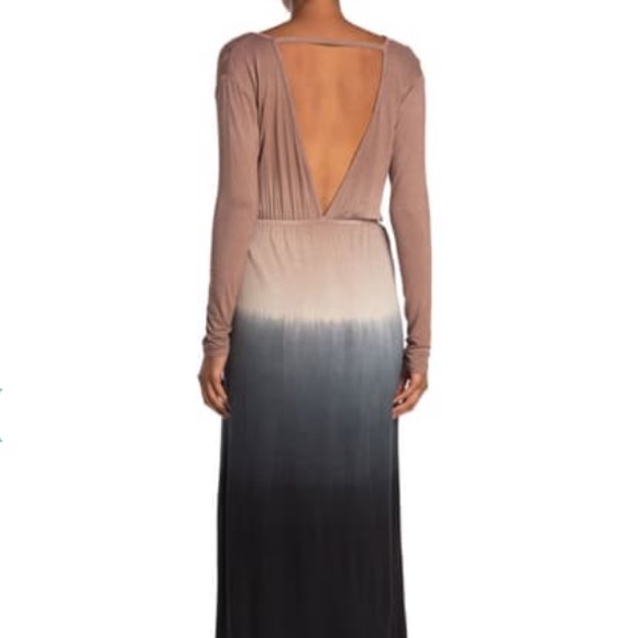 Fraiche by J Maxi Dress long sleeve dip dye open back maxi dress size small 4-6 - Picture 3 of 6